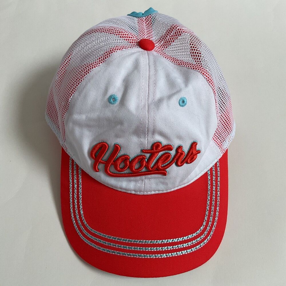 Hooters Orange White Blue Mesh Trucker Hat Restaurant Logo